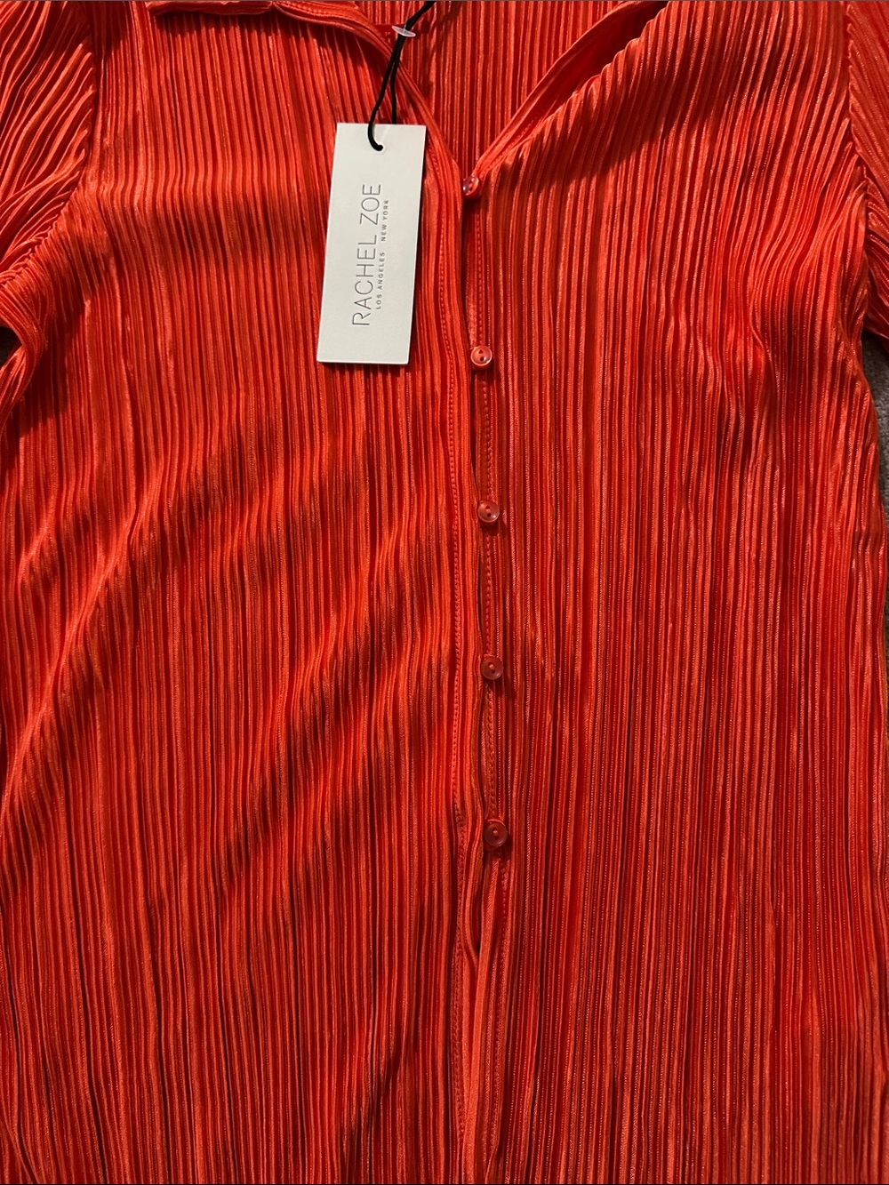 NWT Rachel Zoe Pleated Button-Up Top & Wide Leg Pants Set - Vibrant RedOrange - Picture 4 of 7